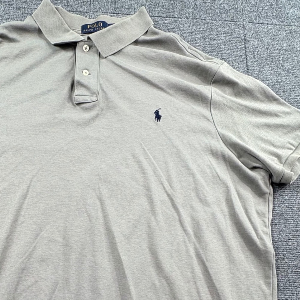 Polo Ralph Lauren Mens XXL Tan Khaki Cotton Short Sleeve Polo Shirt Blue Pony